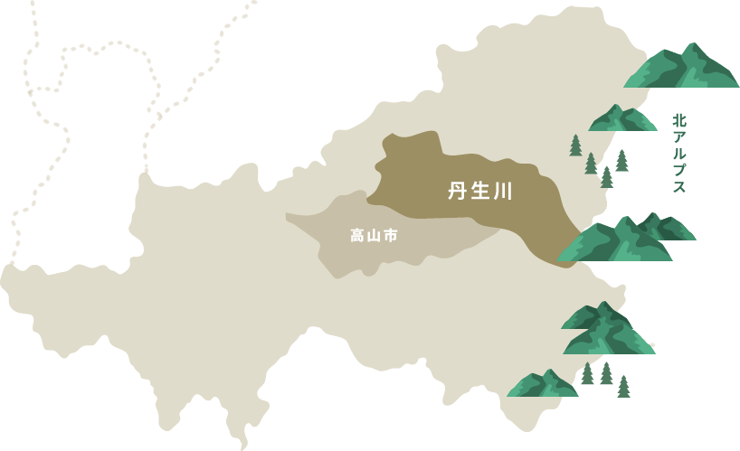 丹生川位置（飛騨、高山市内、北アルプス）